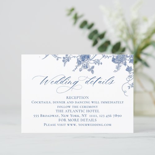 Elegant Vintage Blue French Garden Wedding Details Enclosure Card