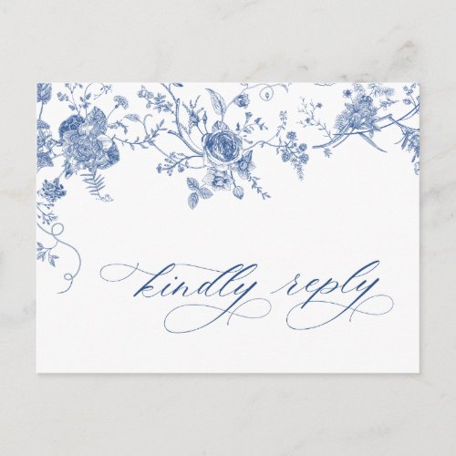 Elegant Vintage Blue French Garden Wedding RSVP Postcard