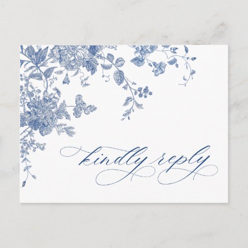 Elegant Vintage Blue French Garden Wedding RSVP Postcard