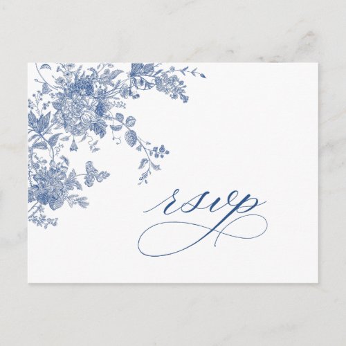 Elegant Vintage Blue French Garden Wedding RSVP Postcard