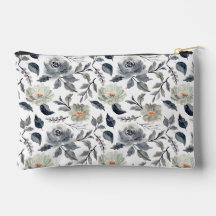 Elegant Vintage Blue Gray Watercolor Floral Botani