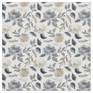 Elegant Vintage Blue Gray Watercolor Floral Botani Fabric
