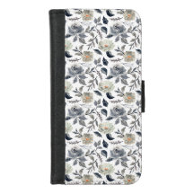 Elegant Vintage Blue Gray Watercolor Floral Botani