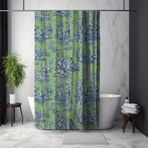 Elegant Vintage Blue Green French Toile De Jouy Shower Curtain