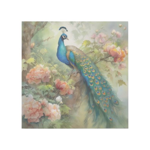 Elegant Vintage Blue Green Peacock Pink Flowers  Gallery Wrap