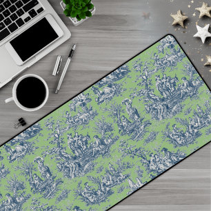 Elegant vintage blue green toile de jouy  desk mat