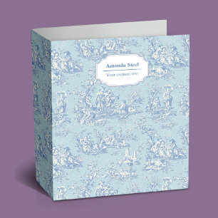 Elegant vintage blue grey  toile de jouy 3 ring binder