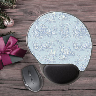 Elegant vintage blue grey toile de jouy gel mouse pad