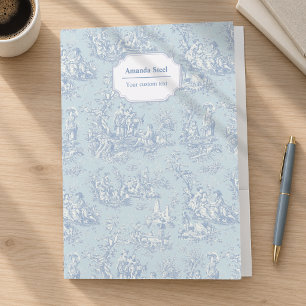 Elegant vintage blue grey toile de jouy pocket folder