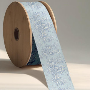 Elegant Vintage Blue Grey Toile De Jouy Satin Ribb Ribbon