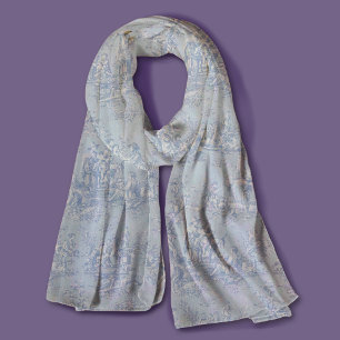 Elegant vintage blue grey toile de jouy scarf