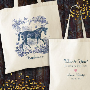 Elegant Vintage Blue Horse Country Toile Tote Bag