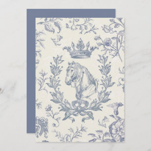 Elegant Vintage Blue Horse Crown Laurel Bow Crest Invitation