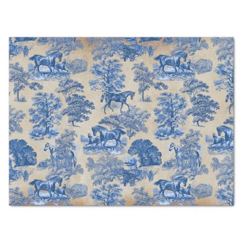 Elegant Vintage Blue Horse Toile Kraft Tissue Paper