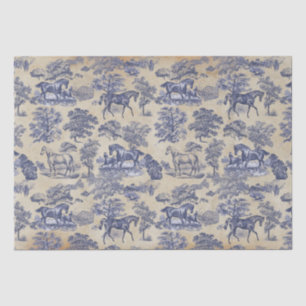 Elegant Vintage Blue Horse Toile Kraft Tissue Paper