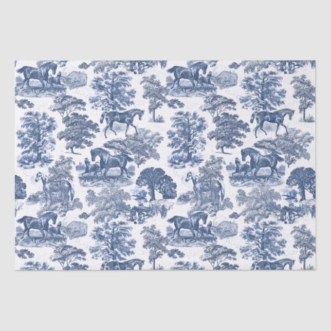 Elegant Vintage Blue Horse Toile  Tissue Paper (Front)