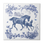 Elegant Vintage Blue Horses Floral Ceramic Tile<br><div class="desc">Elevate your space with the timeless sophistication of classic French design. This toile de Jouy–inspired pattern features an elegant, repeating pastoral scene with horses, capturing movement, grace, and heritage in every detail. Traditionally rendered in blue and white, the design is also available in rich alternative colorways—including wine red, sage green,...</div>
