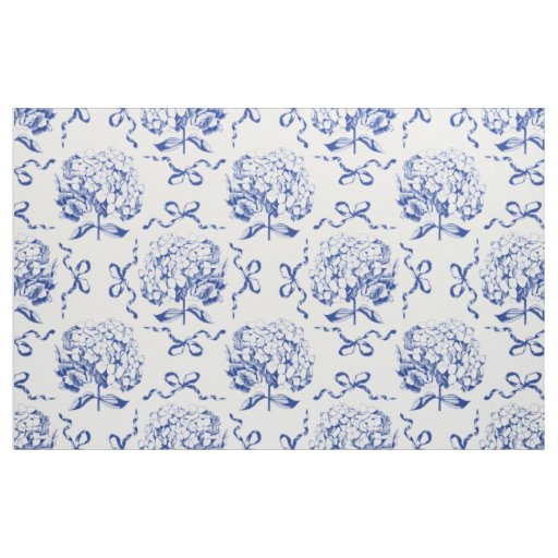 Elegant Vintage Blue Hydrangea Flower Bows Fabric