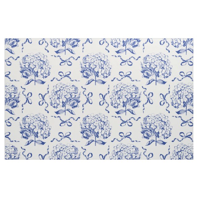 Elegant Vintage Blue Hydrangea Flower Bows Fabric (Fat Quarter)