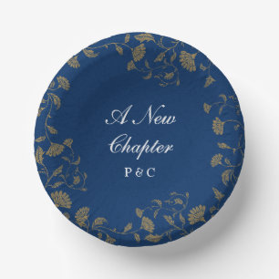 Elegant Vintage Blue Library Book Cover Wedding Paper Bowls