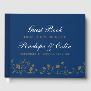 Elegant Vintage Blue Library Wedding Guest Book