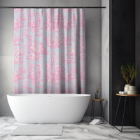 Elegant Vintage Blue Pink Toile de Jouy Floral