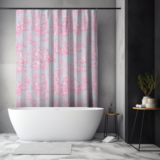 Elegant Vintage Blue Pink Toile de Jouy Floral Shower Curtain