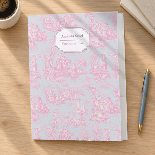 Elegant vintage blue pink toile de jouy pocket folder