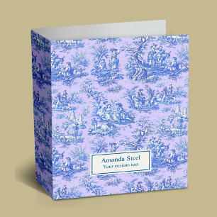 Elegant vintage blue purple toile de jouy 3 ring binder