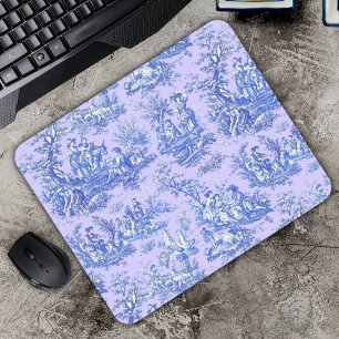 Elegant vintage blue purple toile de jouy mouse pad
