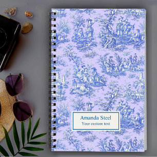 Elegant vintage blue purple toile de jouy notebook