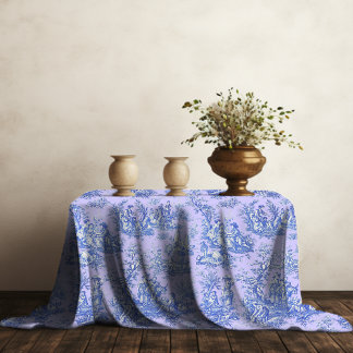 Elegant vintage blue purple toile de jouy printed tablecloth