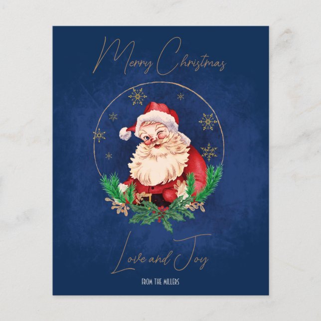 Elegant Vintage Blue Red Santa Clause Christmas Flyer (Front)