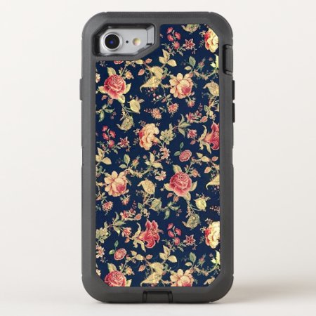 Elegant Vintage Blue Rose Floral Otterbox Defender Iphone Se/8/7 Case
