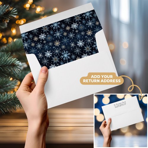 Elegant Vintage Blue Snowflakes Return Address Envelope