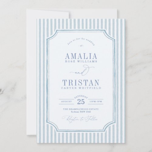 Elegant Vintage Blue Stripe Wedding Invitation