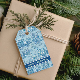 Elegant vintage blue teal toile de jouy  gift tags