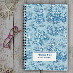 Elegant vintage blue teal toile de jouy notebook