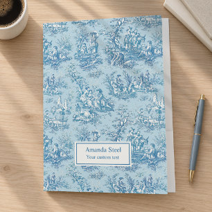 Elegant Vintage Blue Teal Toile de Jouy Pattern Pocket Folder