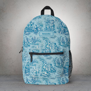 Elegant vintage blue teal toile de jouy  printed backpack