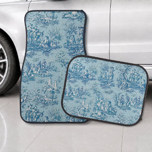 Elegant vintage blue teal toile de jouy printed car floor mat