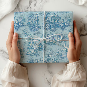 Elegant Vintage Blue Teal Toile French Country Wrapping Paper