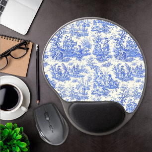 Elegant vintage blue toile de jouy  gel mouse pad