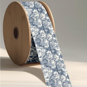 Elegant vintage Blue toile de jouy Grosgrain Ribbon