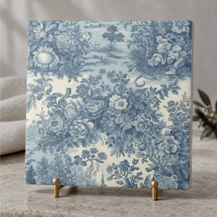 Elegant Vintage Blue Toile de Jouy Lake Floral Mon Ceramic Tile
