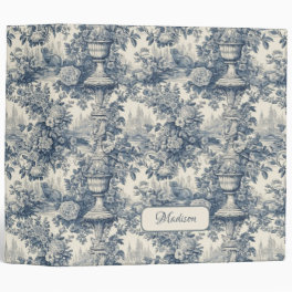 Elegant vintage Blue toile de jouy monogram 3 Ring Binder