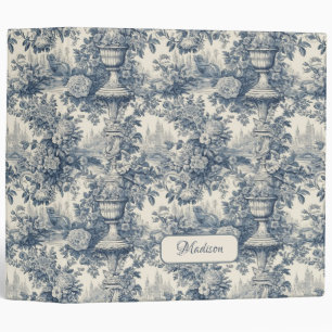 Elegant vintage Blue toile de jouy monogram 3 Ring Binder