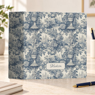 Elegant vintage Blue toile de jouy monogram 3 Ring Binder