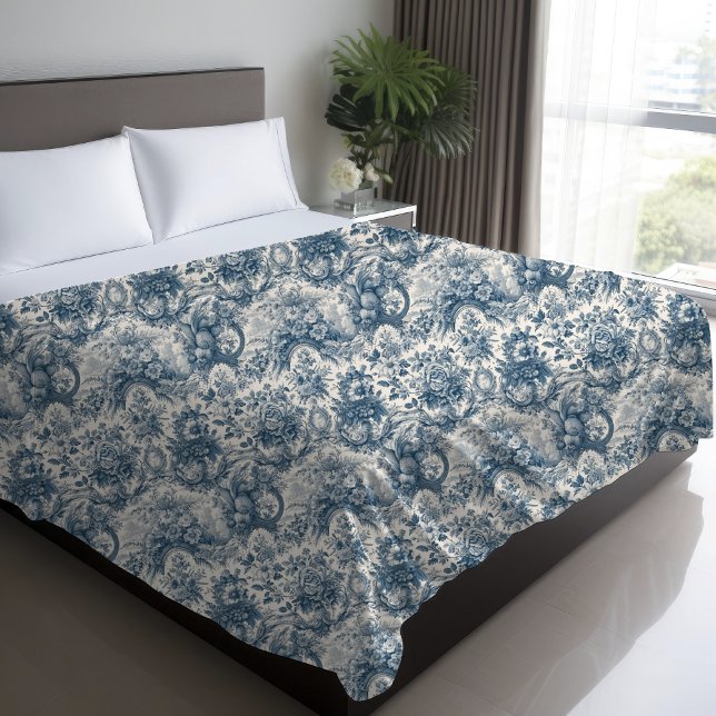 Elegant vintage Blue toile de jouy monogram Duvet Cover (Creator Uploaded)