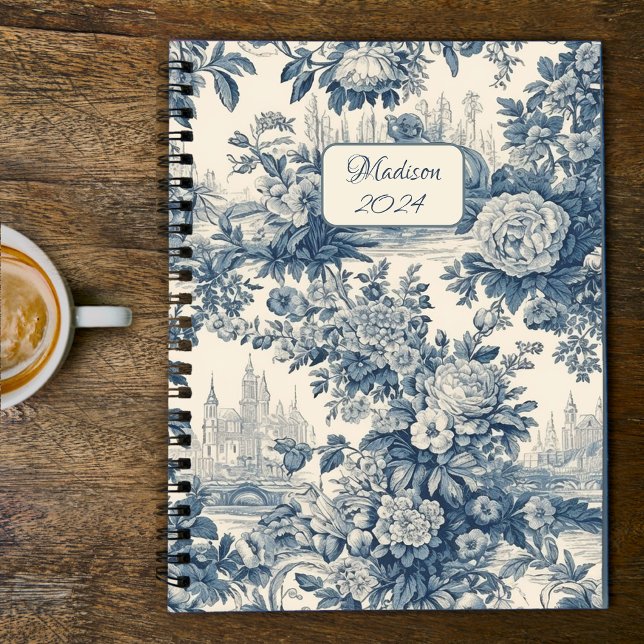 Elegant vintage Blue toile de jouy monogram Planner (Creator Uploaded)